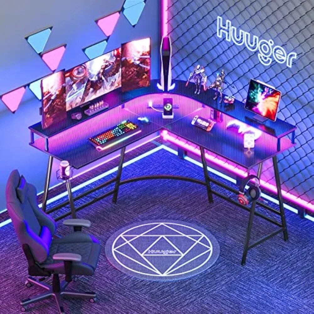 Purple LED Gaming Desk w/ Power Outlets