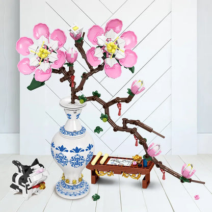 Peach Blossom Plant Blue Vase - Building blocks Set