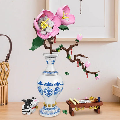 Peach Blossom Plant Blue Vase - Building blocks Set