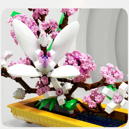 Premium Bonsai Flowers Orchid Lilac Building Blocks Sets