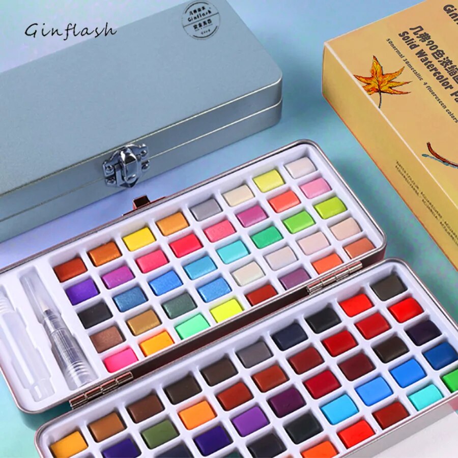 90 Colors Watercolor Pallete Box