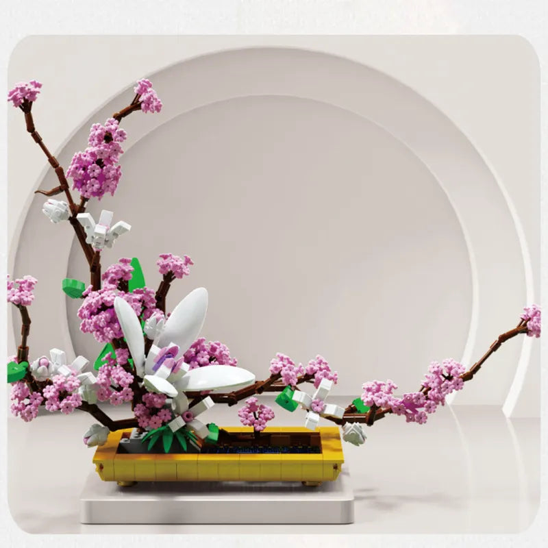 Premium Bonsai Flowers Orchid Lilac Building Blocks Sets